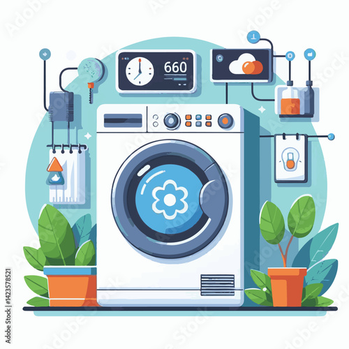 dryer, home, smart, electric, appliance, modern, machine, laundry, electronic, digital, household, line, tech, outline, washer, automatic, drying, connected, icon, equipment, lineal, smart appliances,