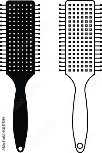 Hair comb or barber comb icon set. Hairbrushes and combs vector collection isolated on transparent background. For combing and styling hair. Hairdressing tool. Hair comb and hair brush.