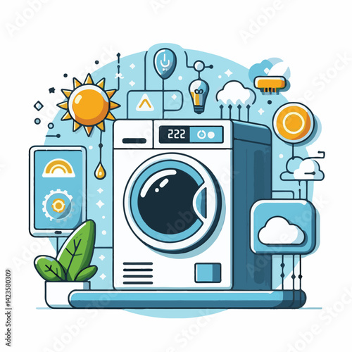 dryer, home, smart, electric, appliance, modern, machine, laundry, electronic, digital, household, line, tech, outline, washer, automatic, drying, connected, icon, equipment, lineal, smart appliances,