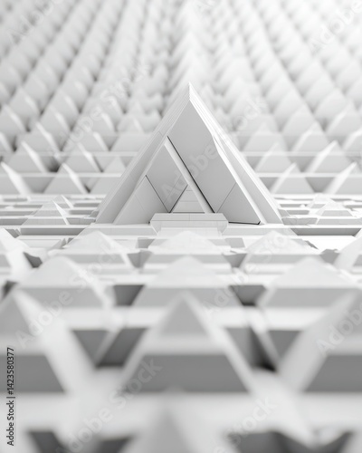 Obraz na płótnie Abstract white geometric pattern with pyramid structure in the center. Architectural design with triangles and repetitive forms. w salonie
