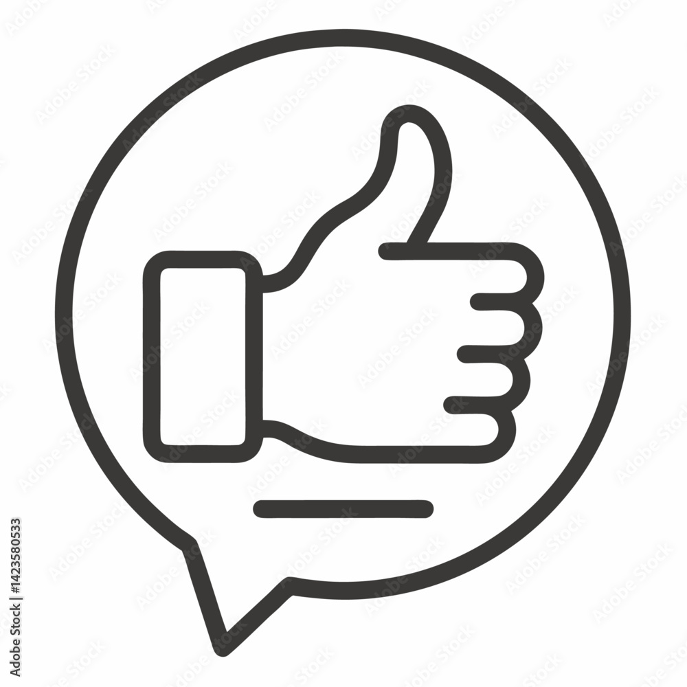Icon design, speech bubble, thumbs up, positive feedback Icon design, speech bubble, thumbs up, positive feedback