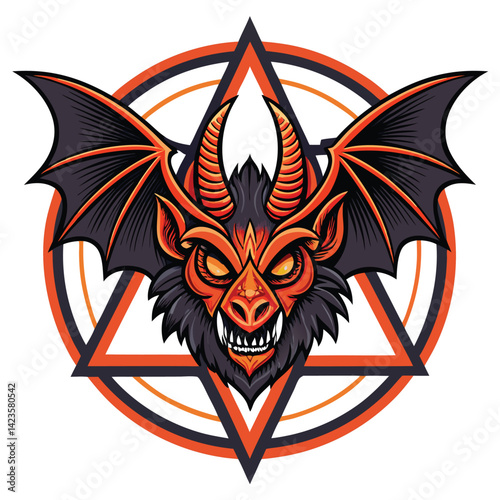 Render a fantastical horned beast with bat-like wings, glowing lava eyes, residing within a subterranean, cavernous environment.