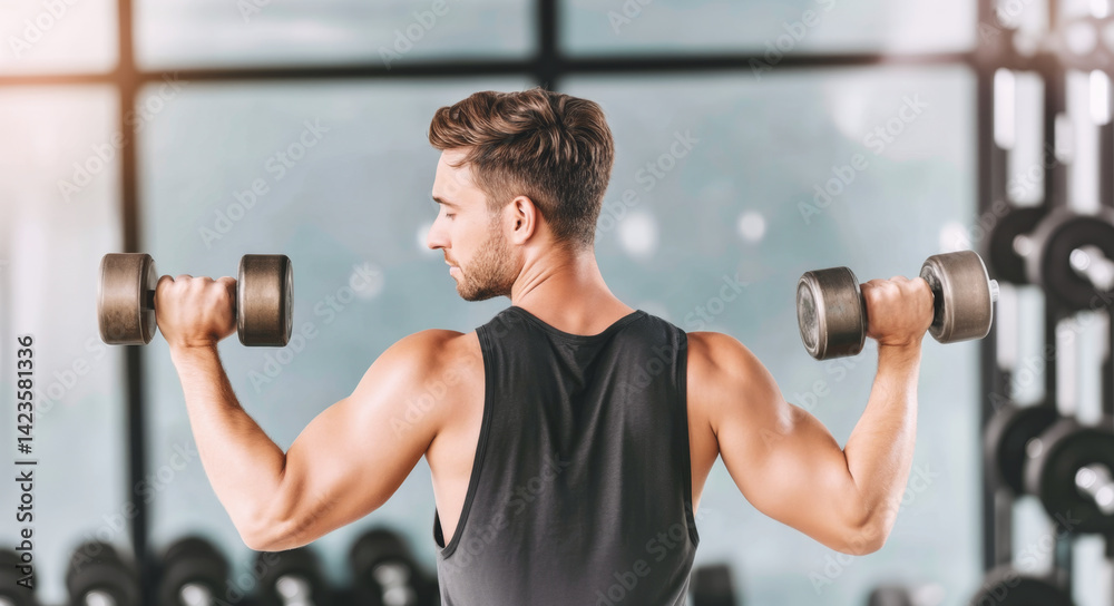 A fit man lifts dumbbells in a modern gym, showcasing his muscular physique. The training focuses on building strength and enhancing muscle definition. The atmosphere is energetic and motivating. A fit man lifts dumbbells in a modern gym, showcasing his muscular physique. The training focuses on building strength and enhancing muscle definition. The atmosphere is energetic and motivating.