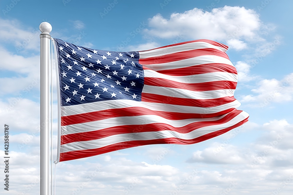 Fototapeta premium An American flag waving proudly against a blue sky on Flag Day