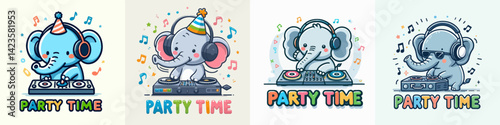 cool elephant illustration playing dj music with t-shirt