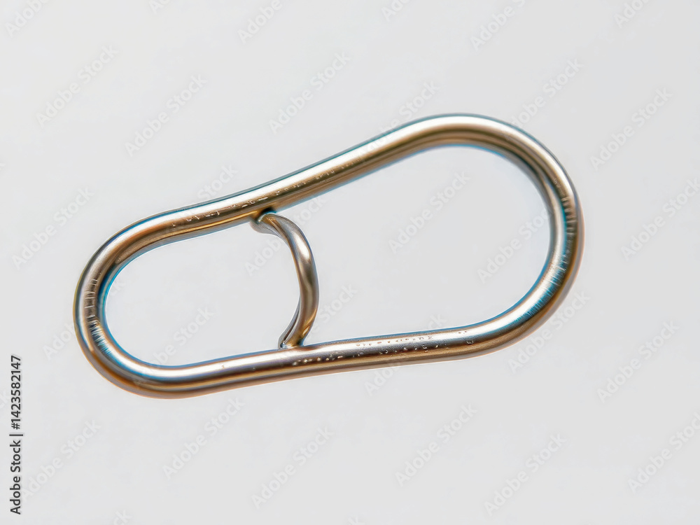 A silver object with a hook on one end and a loop on the other. It is a keychain