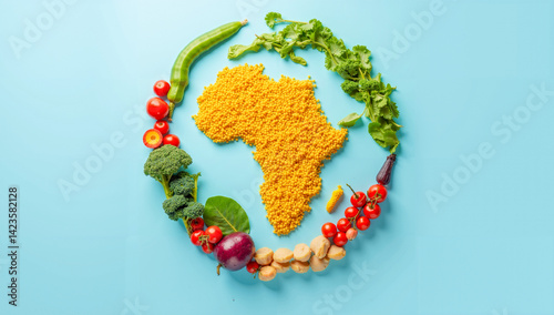 Vegetables Surrounding an Artistic Map of Africa