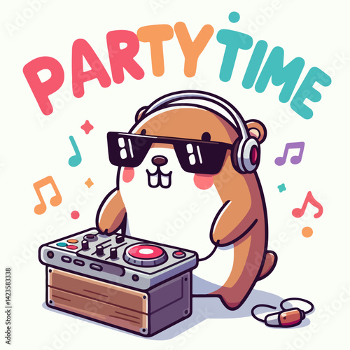 cool capybara illustration playing dj music with t-shirt