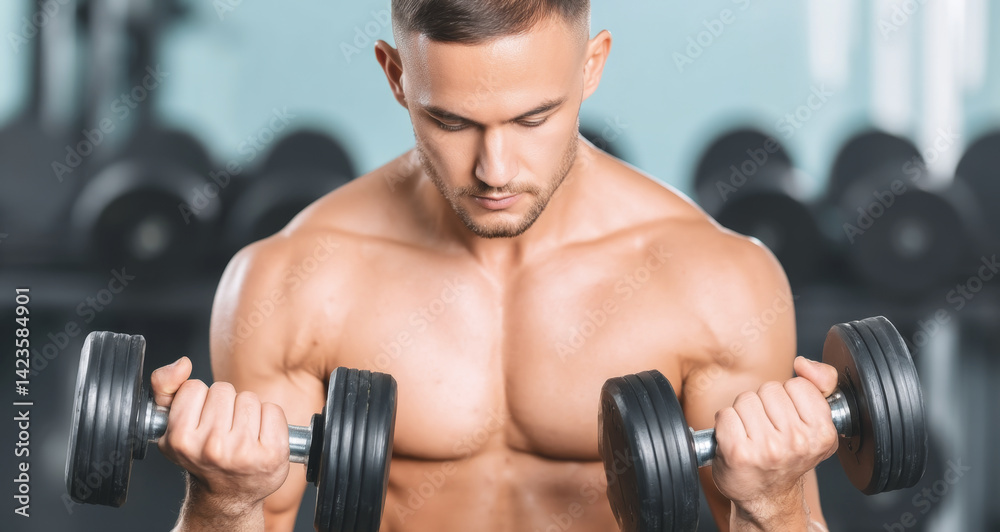 A man performs strength training with dumbbells, showcasing his muscular build. He concentrates on his workout in a well-equipped gym, surrounded by various exercise equipment. A man performs strength training with dumbbells, showcasing his muscular build. He concentrates on his workout in a well-equipped gym, surrounded by various exercise equipment.