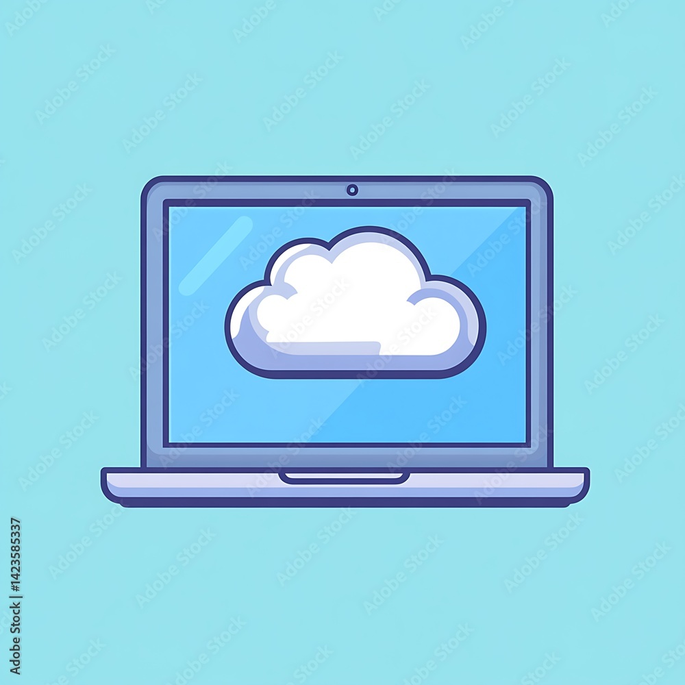 Cloud computing concept displayed on a laptop screen. Cloud computing concept displayed on a laptop screen.