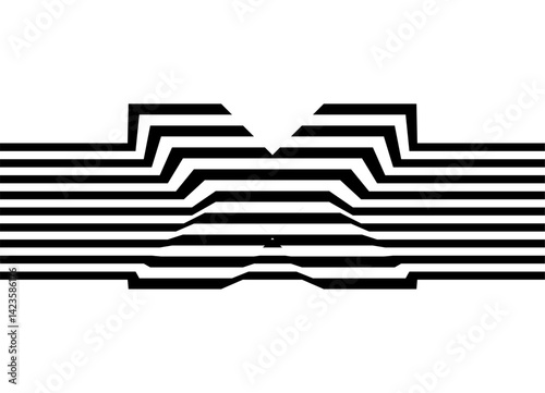 Volumetric vector letter X of black parallel lines on a white background. Modern striped pattern in retro style. Direction indicator, navigation. pointer Vector background. 3 d. op art. Optical effect