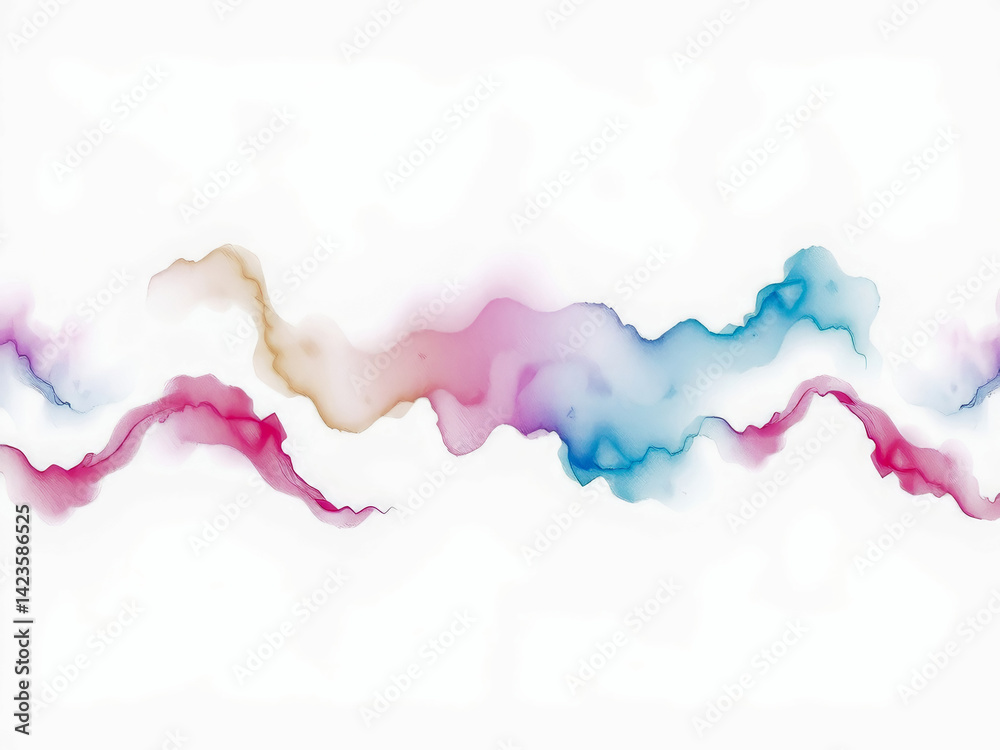 A colorful line of watercolor paint on a white background. The colors are pink, blue, and purple