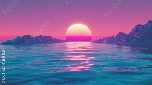 Wallpaper Mural Dreamlike digital sunset with soft pink and purple waves Torontodigital.ca