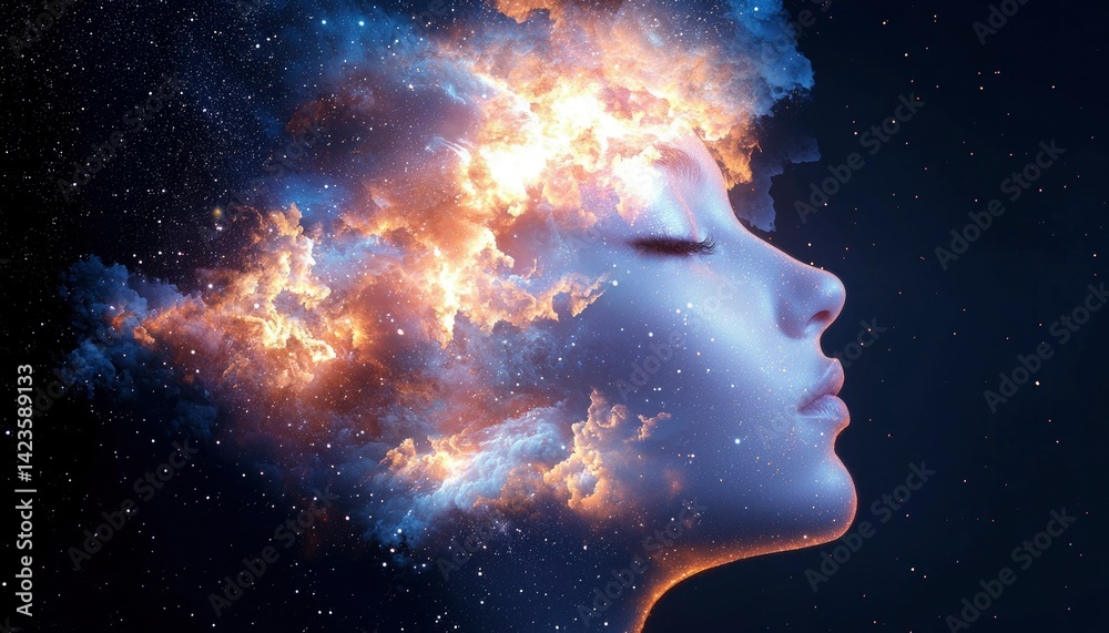 Abstract portrait of a woman, with ethereal clouds and light Abstract portrait of a woman, with ethereal clouds and light