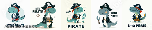 cool dinosaurus pirate illustration with tshirt design