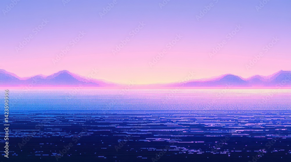 Retro pixel blend with ocean tones and linen-texture backdrop Retro pixel blend with ocean tones and linen-texture backdrop