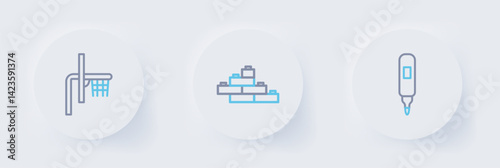 Set line Marker pen, Toy building block bricks and Basketball backboard icon. Vector