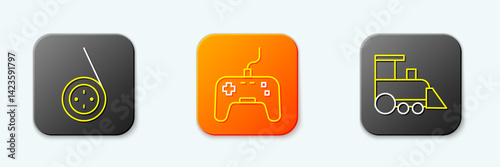 Set line Yoyo toy, Gamepad and Toy train icon. Vector