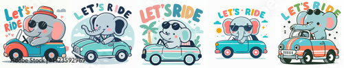 cool elephant illustration driving a car with t-shirt design