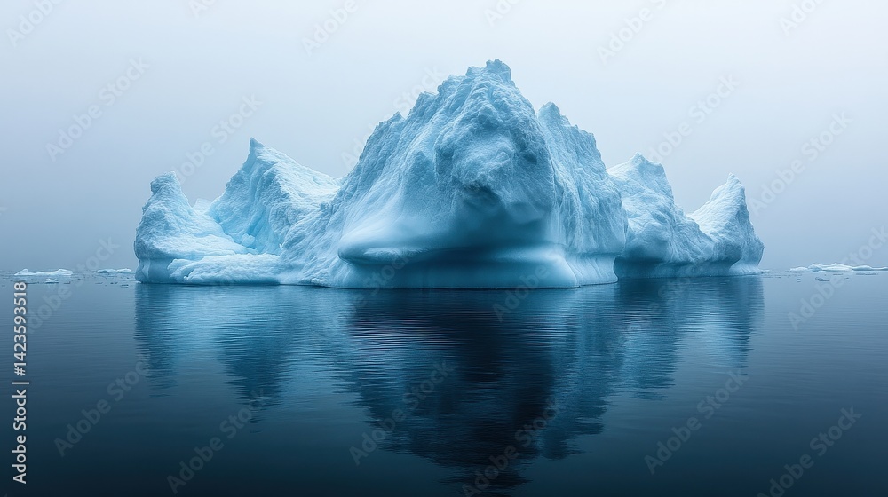 Majestic iceberg floats serenely in a misty sea. Majestic iceberg floats serenely in a misty sea.