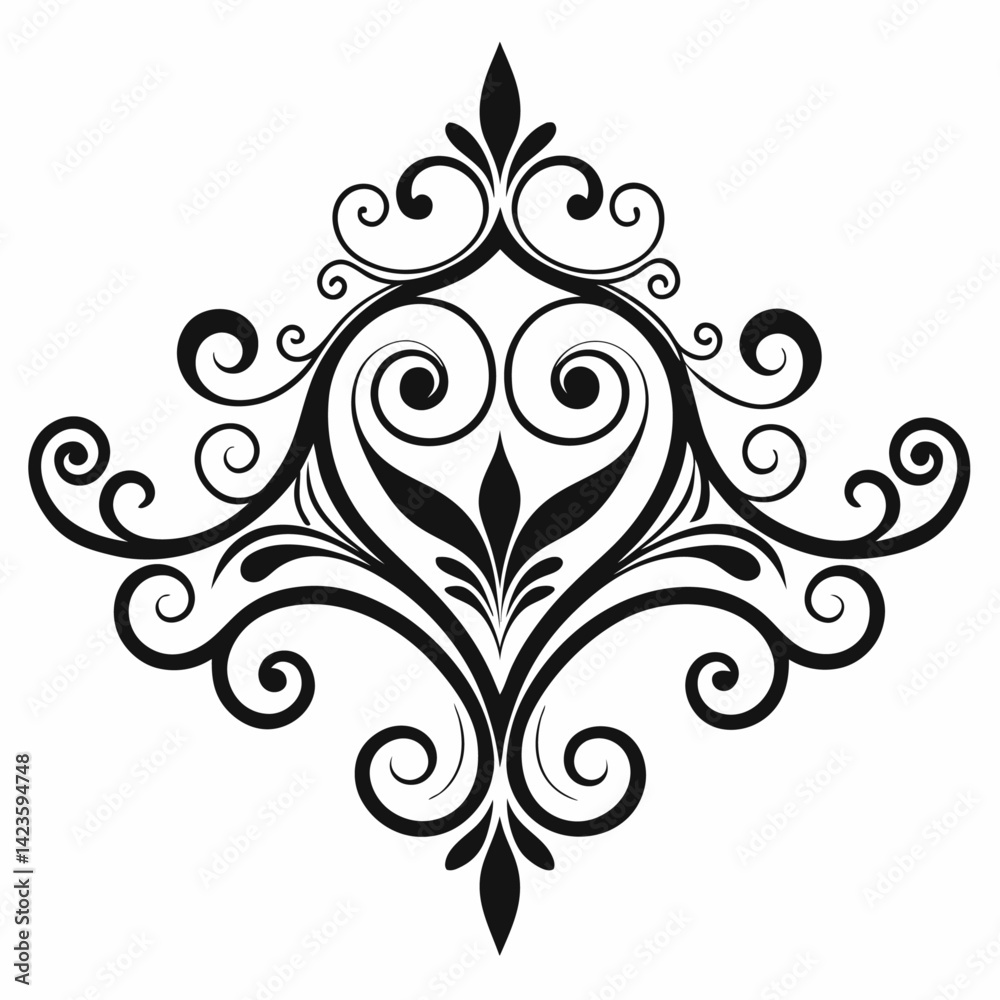 Symmetrical black and white pattern, filigree border design Symmetrical black and white pattern, filigree border design