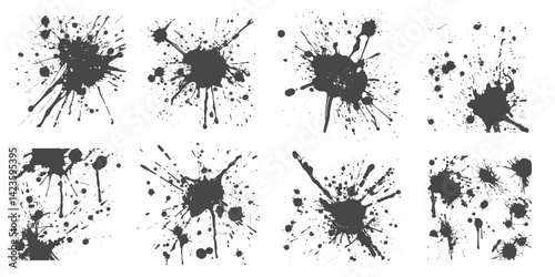 Black ink splatter SVG. file set illustration graphic isolate on transparent background.