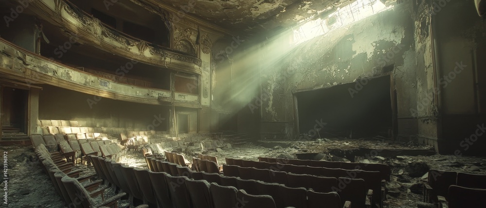 A theater with a stage and a few chairs