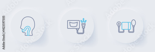 Set line Blood pressure, Ultrasound and Sore throat icon. Vector