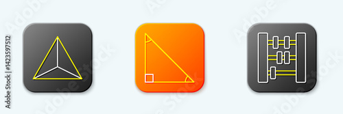 Set line Geometric figure Tetrahedron, Triangle math and Abacus icon. Vector