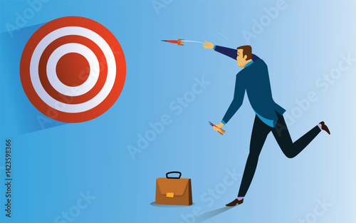 Businessman  throwing a dart on the target. The concept of persistence in business.