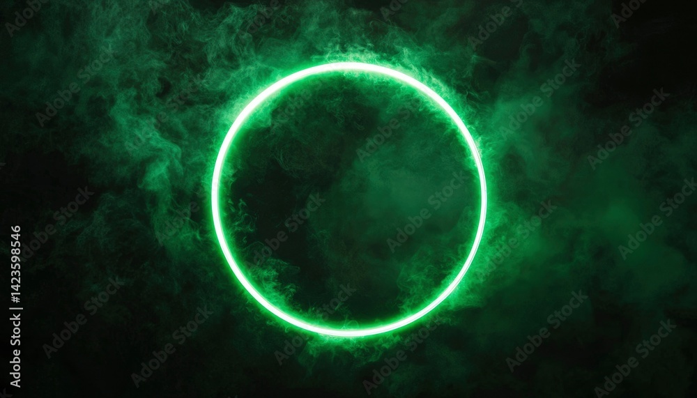 Fototapeta premium Neon ring in green smoke
