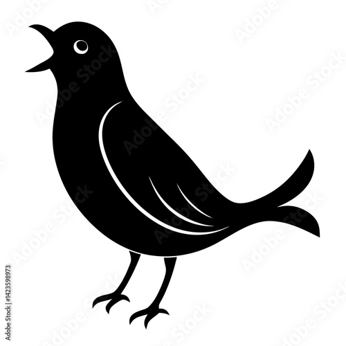 vector silhouette of a canary singing, delicate form and curves, 