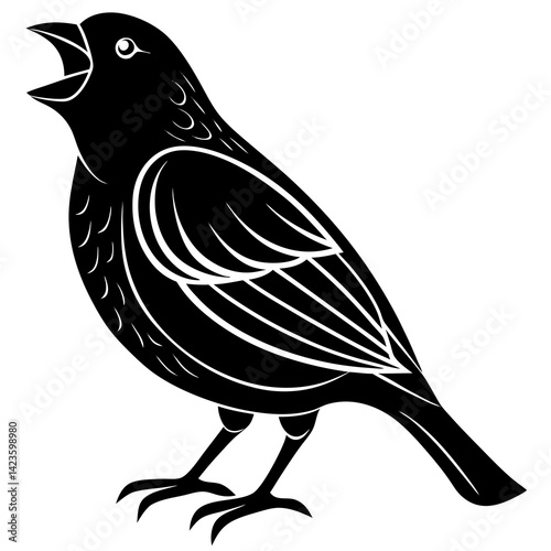 vector silhouette of a canary singing, delicate form and curves, 