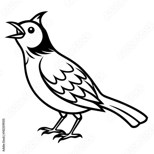  vector silhouette of a lark in singing pose, upright stance, 