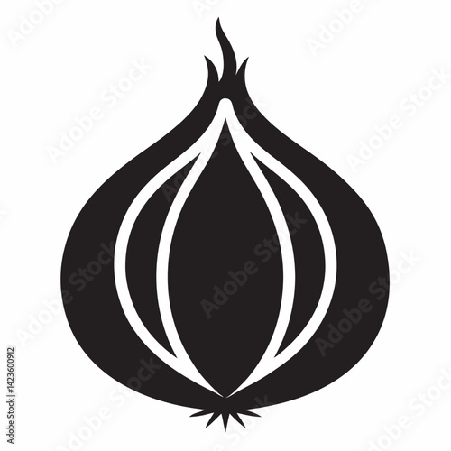 Onion Icon on Black and White Vector silhouette