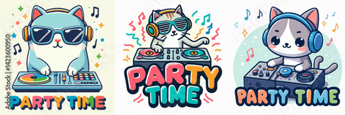 cool cat illustration playing dj music with t-shirt