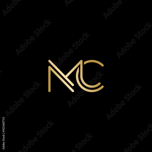 Creative modern elegant MC black and gold color initial based letter icon logo.
