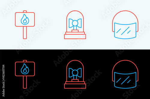 Set line Police helmet, Protest and Flasher siren icon. Vector