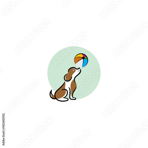 creative logo cartoon dog playing ball vector illustration