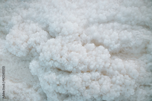 Macro view of salt formations at the Dead Sea, Jordan