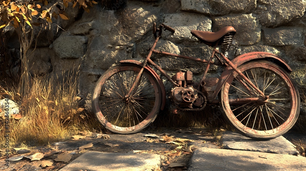 Fototapeta premium Rusty Vintage Motorcycle Bicycle