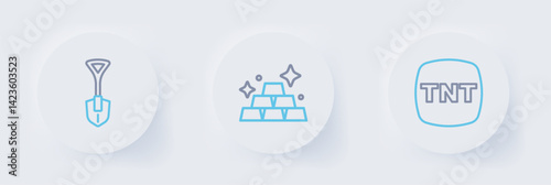 Set line Dynamite, Gold bars and Shovel icon. Vector