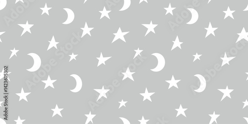 Stars and Moons Gray Minimalist Seamless Pattern