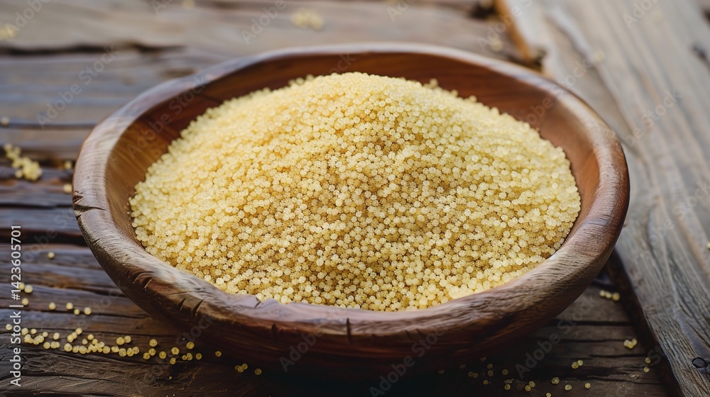 An inviting plate of couscous is attractively presented. The couscous, a staple in North African cuisine, features small, light - colored granules that are fluffy and tender An inviting plate of couscous is attractively presented. The couscous, a staple in North African cuisine, features small, light - colored granules that are fluffy and tender