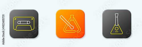 Set line Retro audio cassette tape, Triangle musical instrument and Balalaika icon. Vector