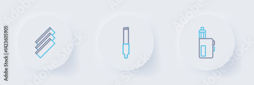 Set line Vape mod device, Cigarette and rolling papers icon. Vector