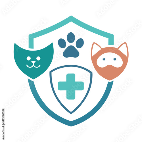 Protective minimalist logo designed for pet insurance with distinctive pet symbols, showcasing trust and care for animals in a modern, clean aesthetic
