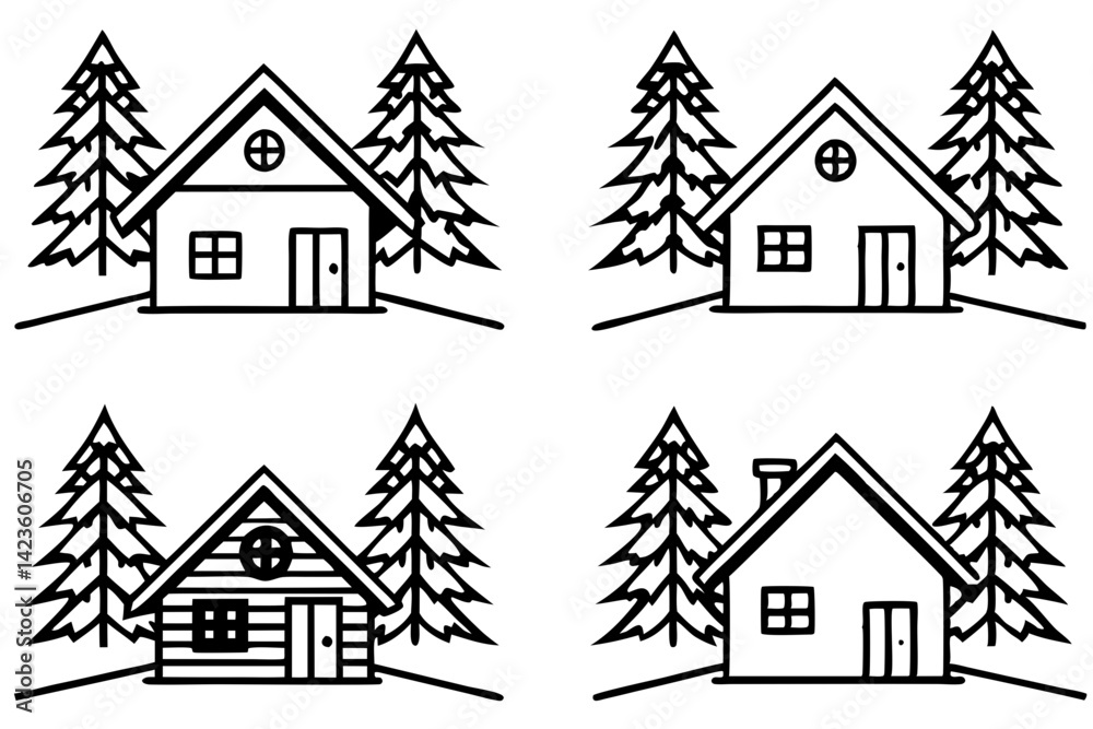 Fototapeta premium Rustic Winter Cabin Line Design