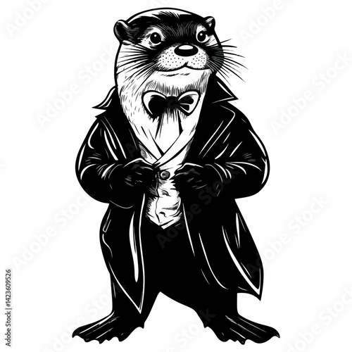 otter, animal, vector, transparent background, black and white style