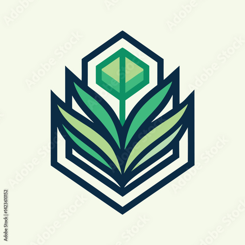 Minimalist logo design for a vertical farming startup showcasing sleek lines and green plant elements to represent innovation in sustainable agriculture